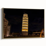 Framed canvas of a vintage-style Pisa, Italy landscape in black and gold tones, ideal for bedroom wall art.