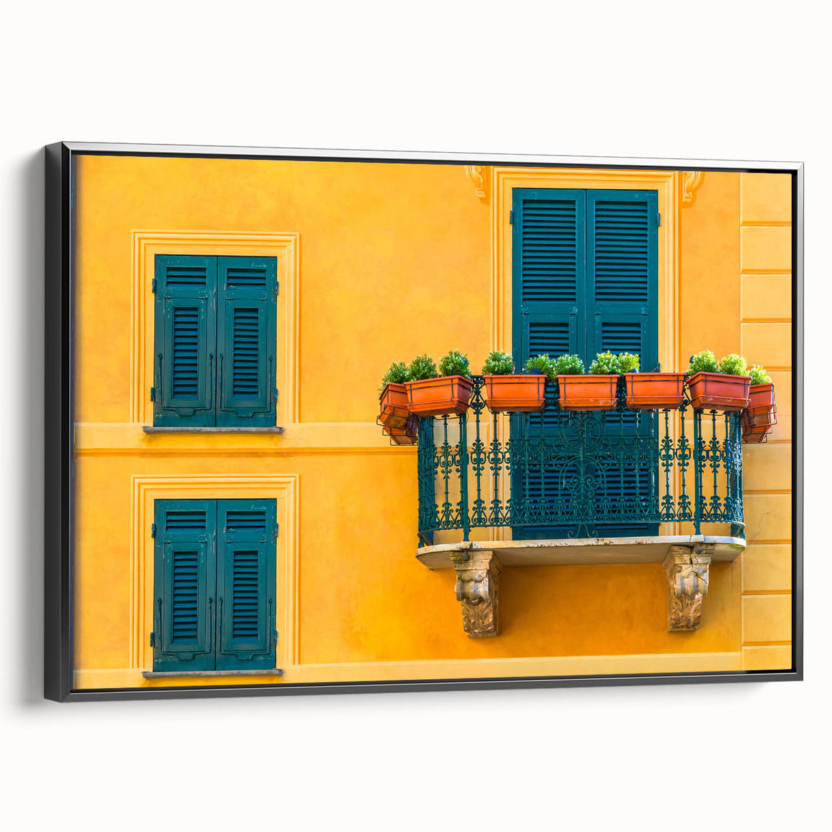 Black and white vintage poster art of Portofino landscape on framed canvas, ideal for bedroom wall decor.