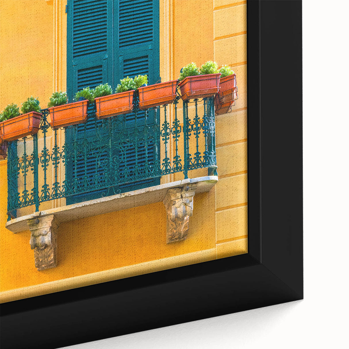 Extra large framed canvas depicting a colorful, textured Portofino scenery, ideal for living room ambiance.