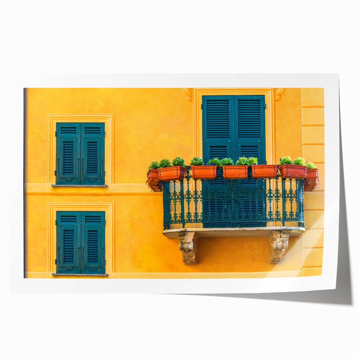 Rolled print of Portofino, Italy scenery with vibrant floral accents, ideal for art wall dining room.