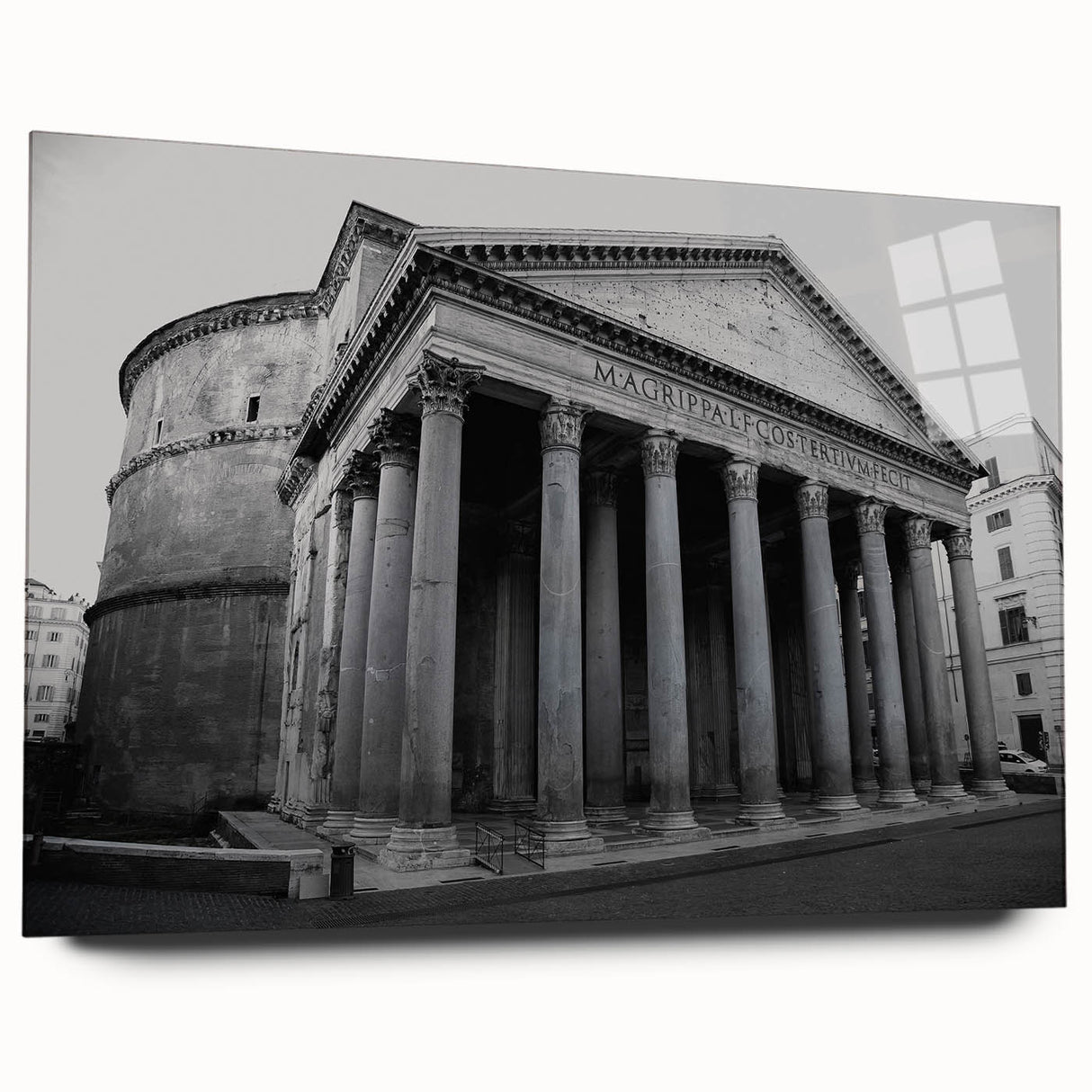 Large abstract acrylic print of Rome's skyline in muted earth tones, ideal for bedroom or dining room art.