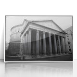 Mid-century modernist art of Rome's skyline in muted earth tones on a framed acrylic, ideal for modern art wall decor.