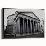 Black and white wall art of Rome landscape on framed canvas, ideal for bedroom decor.