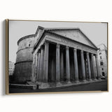 Framed canvas wall art of a vintage Rome landscape in black and gold tones, ideal for bedroom decor.