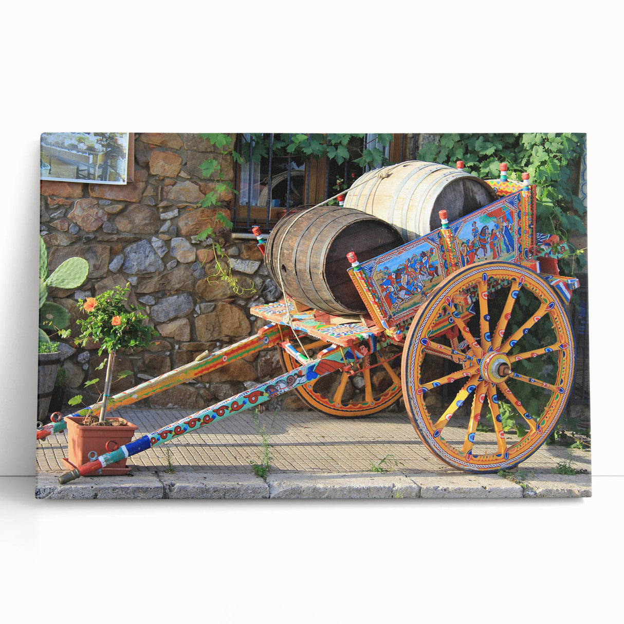 Black and white photograph of Sicilian landscape on stretched canvas, ideal for kitchen wall art.