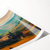 Extra large wall art featuring line art flowers set against a Tuscan landscape, printed on rolled canvas.