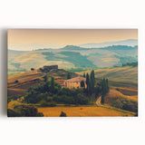 Tuscan landscape in black and white on stretched canvas, ideal for kitchen wall art.