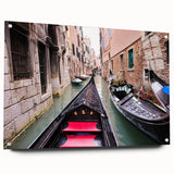 Acrylic print of Venice scenery with muted earth tones and architectural details, suitable for dining room decor.