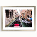 Extra large abstract art print of Venice scenery in textured silver frame, ideal for living room decor.