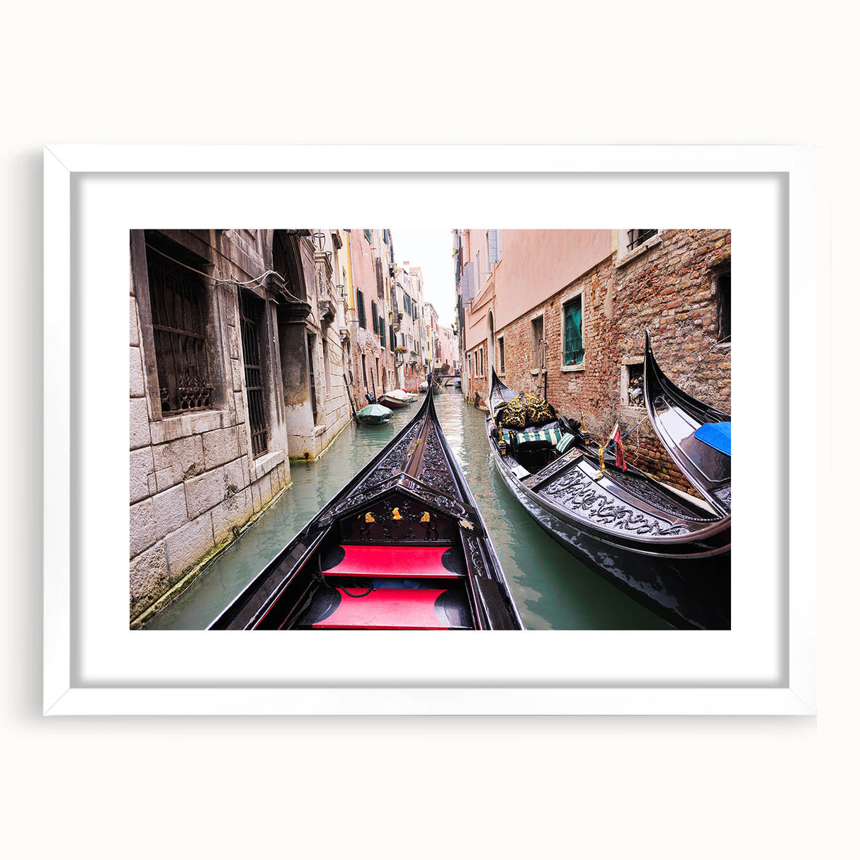 Textured art print of an abstract Venice scenery in muted earth tones on a framed canvas, ideal for bedroom art.