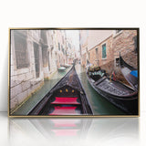 Acrylic print of Venice scenery with gold frame, featuring muted earth tones, ideal for modern art wall decor.