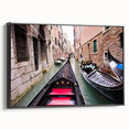 Black and white framed canvas of Venice landscape with vintage poster art style, ideal for bedroom decor.