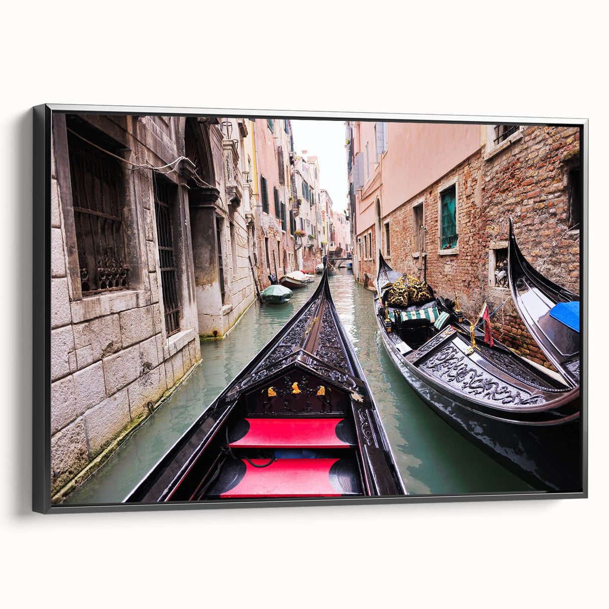 Black and white framed canvas of Venice landscape with vintage poster art style, ideal for bedroom decor.