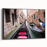 Black and white framed canvas of Venice landscape with vintage poster art style, ideal for bedroom decor.