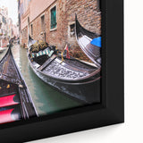 Extra large framed canvas featuring a textured depiction of Venice with a black background and colorful accents; ideal for…