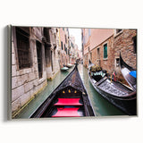 Framed canvas featuring a vintage-style landscape painting of Venice with colorful art on a black background.