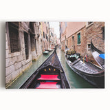 Black and white stretched canvas of Venice scenery, featuring gondolas and architecture, ideal for kitchen wall art.