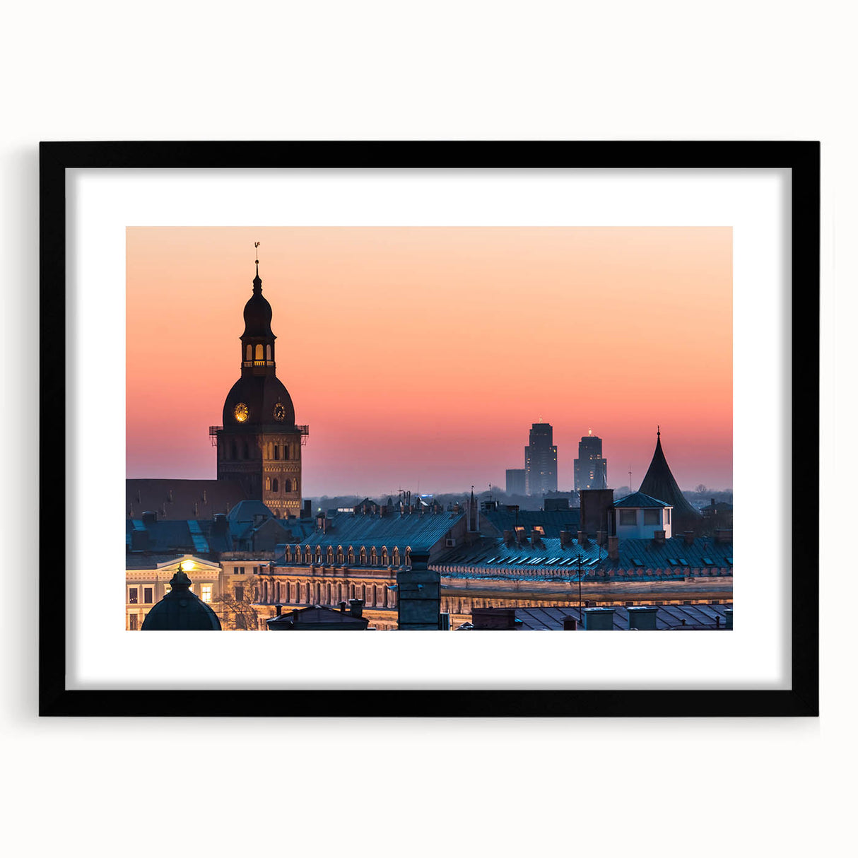 Extra large abstract art print featuring a textured, colorful depiction of a European landscape on a framed canvas.