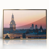 Art Deco poster of a European landscape in gold and black tones on acrylic, ideal for modern art wall decor.