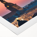 Art deco poster featuring a panoramic view of Riga, Latvia in muted earth tones on rolled canvas.