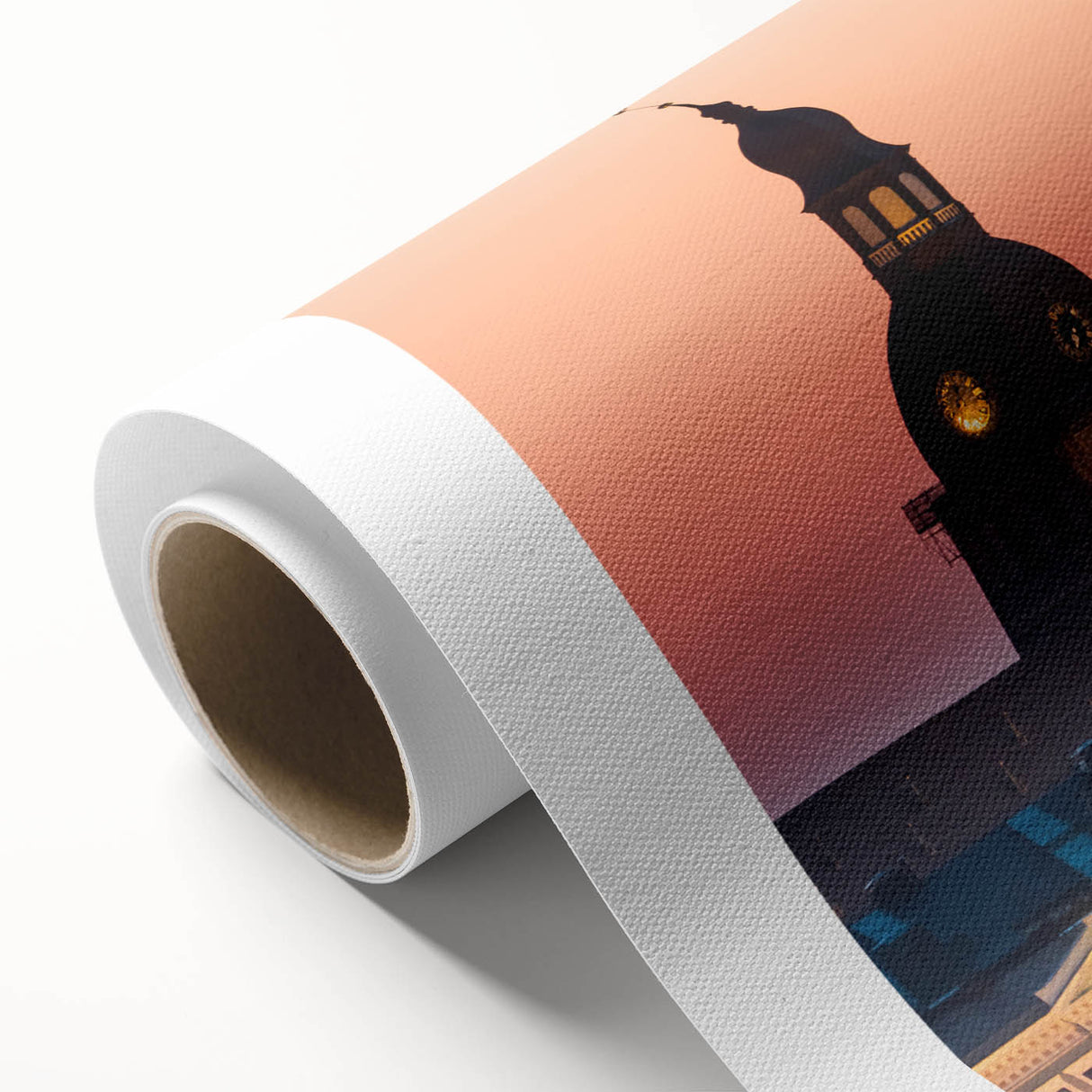 Art Deco style poster of a European scenery in Latvia, featuring muted earth tones on rolled canvas.