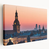 Scenic view of a European landscape on large stretched canvas, with vivid green and blue tones, ideal for kitchen wall art.