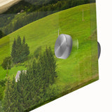 Large abstract wall art depicting a Lithuanian landscape in muted earth tones on acrylic glass.