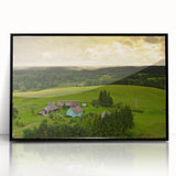 Large abstract wall art featuring a minimalist Lithuanian landscape in muted earth tones on a framed acrylic print.