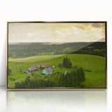 Art deco poster of a European Lithuanian landscape in muted gold tones on framed acrylic, suitable for nursery wall art.