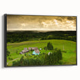 Black and white wall art of a Lithuanian landscape on framed canvas, ideal for bedroom decor.