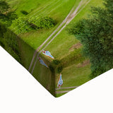 Large art of a black and white landscape painting of a Lithuanian scenery on stretched canvas, ideal for bedroom decor.