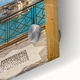 Large abstract depiction of Malta scenery in muted earth tones on acrylic glass, suitable for dining room art.