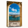Acrylic print of a European Malta scenery in vibrant blue and white tones, suitable for dining room decor.