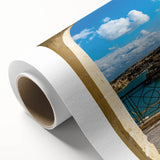 Art deco poster of a Malta landscape in pastel colors on rolled canvas, ideal for nursery wall art.