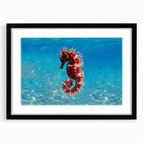 Colorful abstract art print of the Mediterranean Sea in vibrant blue and orange hues on a textured, extra large canvas.