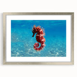 Extra large abstract art print of the Mediterranean Sea in textured shades of blue and turquoise, framed with a silver mat.