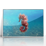 Mid-century modernist art depicting the Mediterranean Sea, with vibrant blue hues on a framed acrylic.