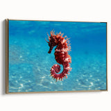 Framed canvas depicting a serene Mediterranean seascape with muted blue and gold tones, ideal for bedroom wall art.