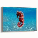 Framed canvas landscape art painting of the Mediterranean Sea in vibrant blue and white tones, ideal for living room decor.