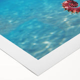 Art deco poster of the Mediterranean Sea with vibrant blue and white tones on rolled canvas, ideal for dining room decor.