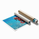 Extra large rolled print of Mediterranean Sea scenery with vibrant blue and white tones, ideal for classy bathroom wall art.