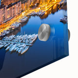 Large abstract wall art depicting the Monaco scenery in mid-century modernist style on acrylic glass.
