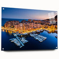 Large abstract wall art depicting a vibrant European Monaco scenery on acrylic glass, ideal for dining room decor.