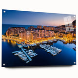 Large abstract wall art depicting a vibrant European Monaco scenery on acrylic glass, ideal for dining room decor.