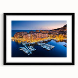 Colorful abstract art print of Monaco scenery in vibrant hues on a large, framed canvas, ideal for living room decor.