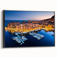Black and white framed canvas of a vintage Monaco landscape, ideal for bedroom wall decor.