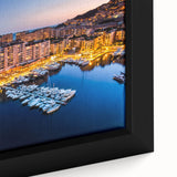 Black wall art featuring a textured, colorful depiction of Monaco on a framed canvas, ideal for living room decor.