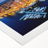 Art deco poster of Monaco scenery in muted blue and beige tones on rolled canvas, suitable for dining room decor.