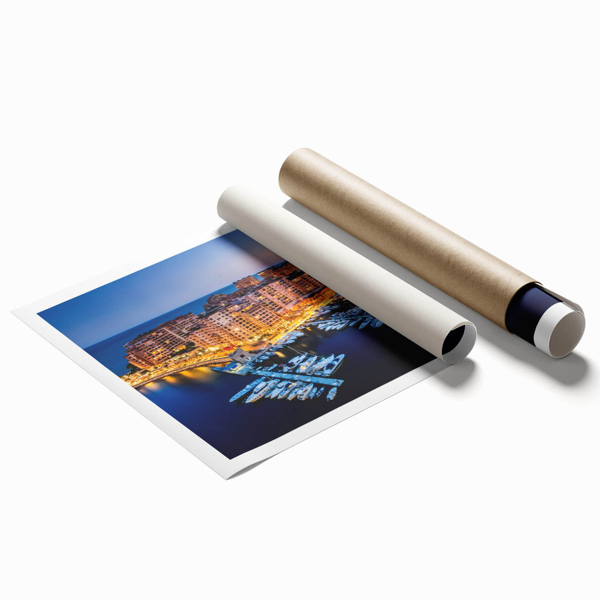 Extra large rolled print of a Monaco scenery with vibrant floral elements, ideal for classy bathroom wall art.