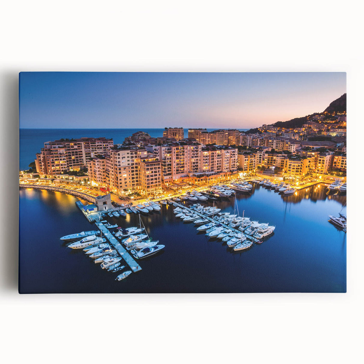 Monaco scenery in black and white on large stretched canvas, suitable as kitchen wall art or bedroom decor.